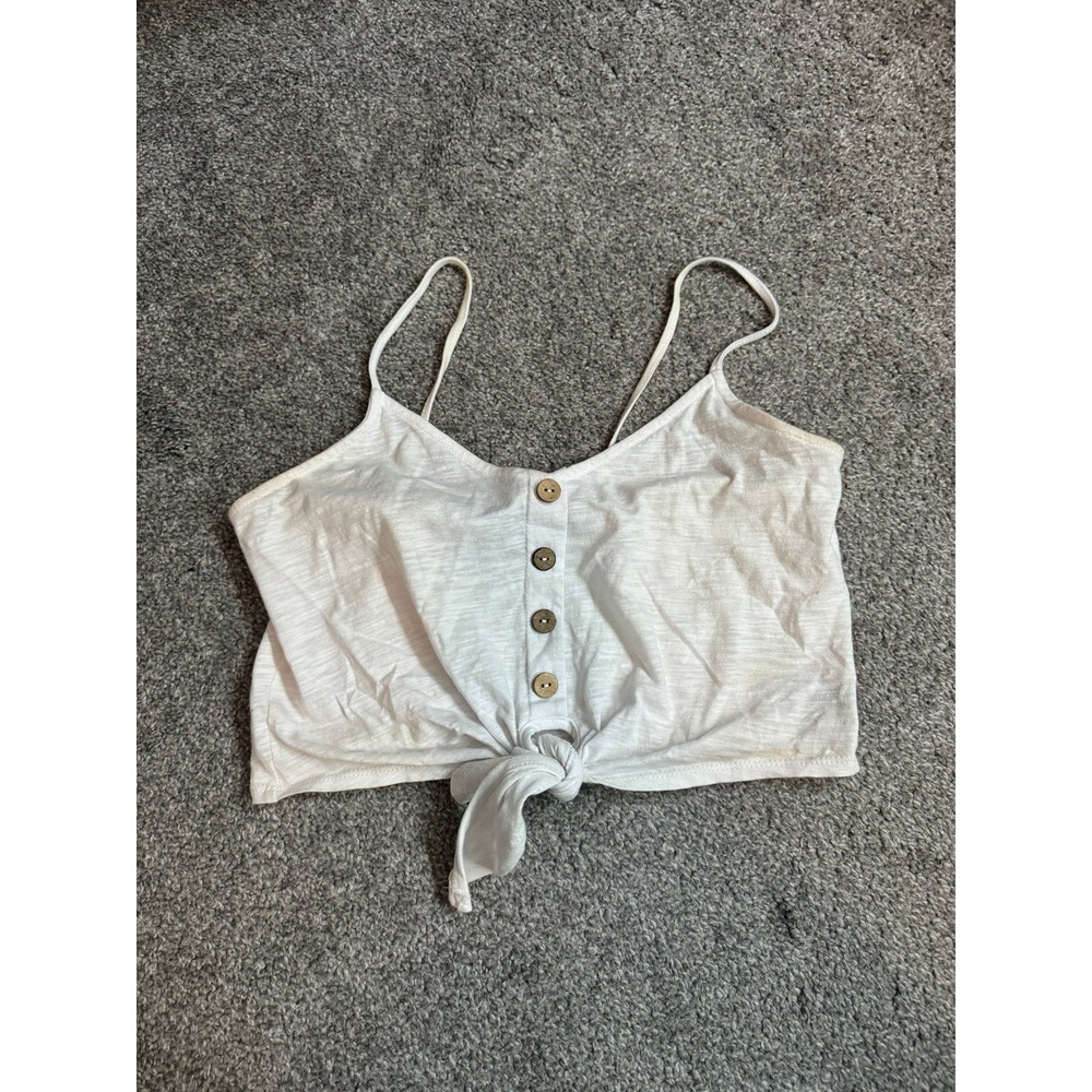 White Cropped Button Up Tank Top Tie Front Camisole Size M